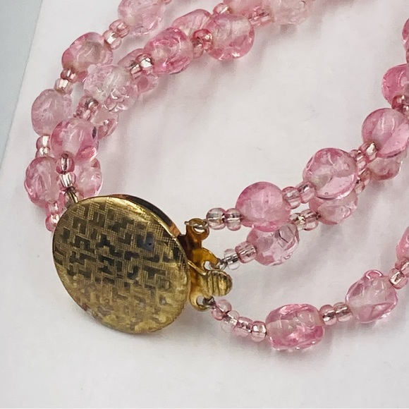 SOLDMagnificent Vintage Ombré’ Pink Glass Bead Graduated Multi Strand Necklace - Picture 7 of 7